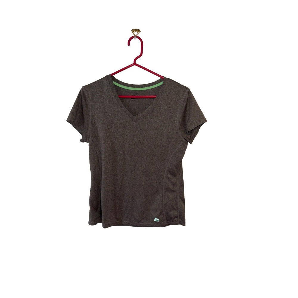 RBX Womens X-Dri Athletic‎ Shirt Gray Short Sleeve Top V-Neck Size Large
